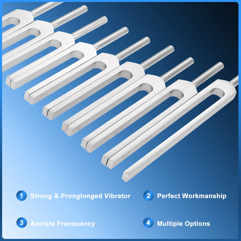 Dreld 9-Piece Solfeggio Tuning Fork Set With Silicone Hammer & Bag, 174/285/396/417/528/639/741/852/963 Hz Tuning Forks For Dna Repair, Healing, Sound Therapy, Aluminum Medical Tuning Fork Solfeggio Tuning Forks Set Of 9 Silver2 - NewNest Australia