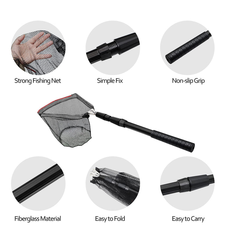 SAN LIKE Fishing Net Fish Landing Nets Collapsible Telescopic Sturdy Pole Handle for Saltwater Freshwater Extending to 36/43/71/98inches 49inch-Black - NewNest Australia