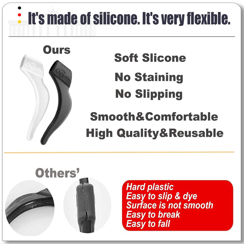15 Pairs Black Soft Silicone Eyeglass Ear Grip Cushions Temple Tips Eyeglass Pads Anti Slip Glasses Ear Hook Comfort Sport (All, L-Black) all - NewNest Australia