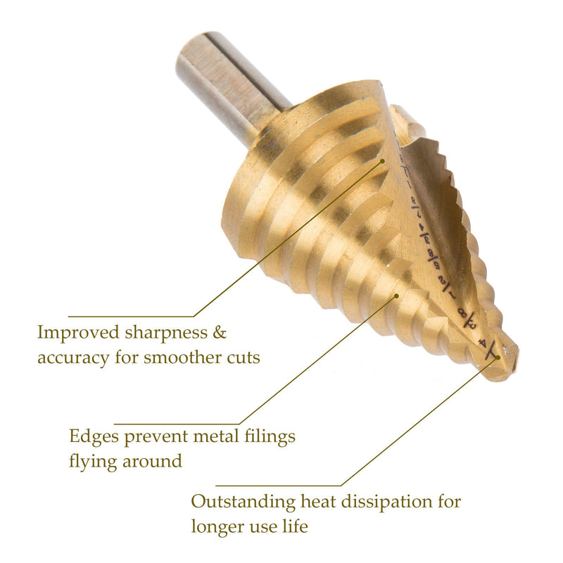 CO-Z HSS 5PCS Titanium Spiral Grooved Step Drill Bit Set with Automatic Center Punch, Unibit Drill Bits Set for Sheet Metal with Aluminum Case, Multiple Hole Stepped up Bits for DIY Lovers - NewNest Australia