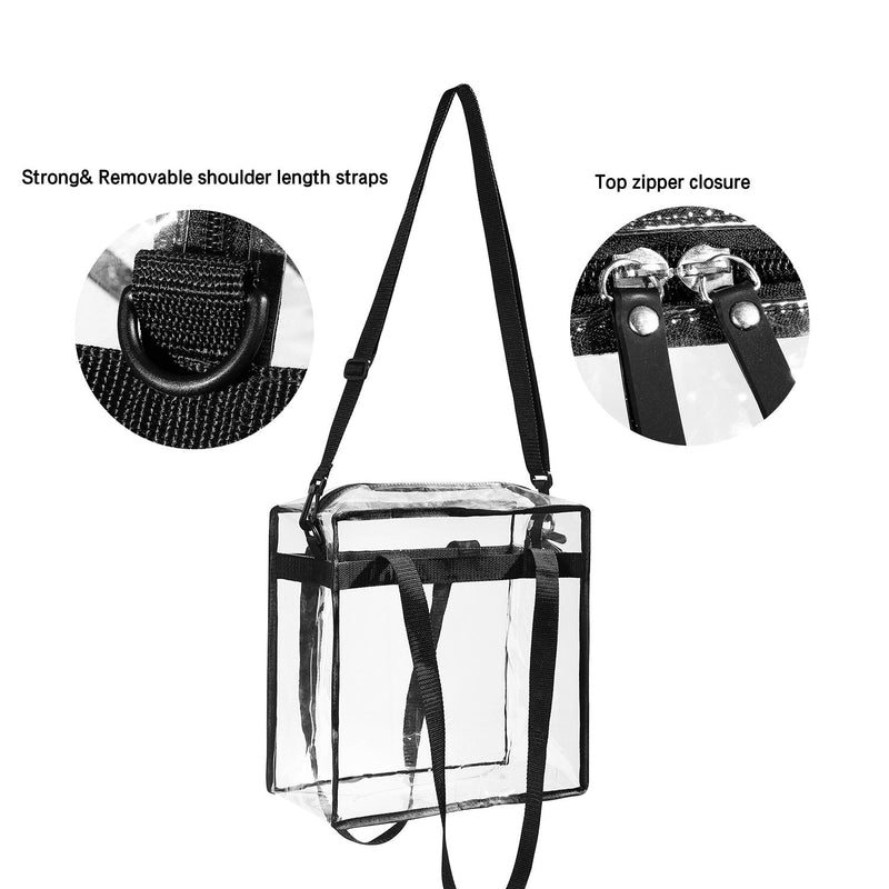 BAGAIL Clear bags Stadium Approved Clear Tote Bag with Zipper Closure Crossbody Messenger Shoulder Bag with Adjustable Strap Black - NewNest Australia