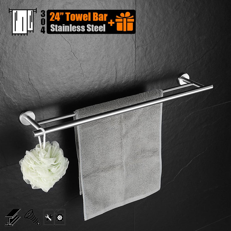 JQK Double Towel Bar, 24 Inch Stainless Steel Bath Towel Rack for Bathroom, Towel Holder Brushed Wall Mount, Total Length 27.16 Inch, TB100L24-BN 27 Inch - NewNest Australia