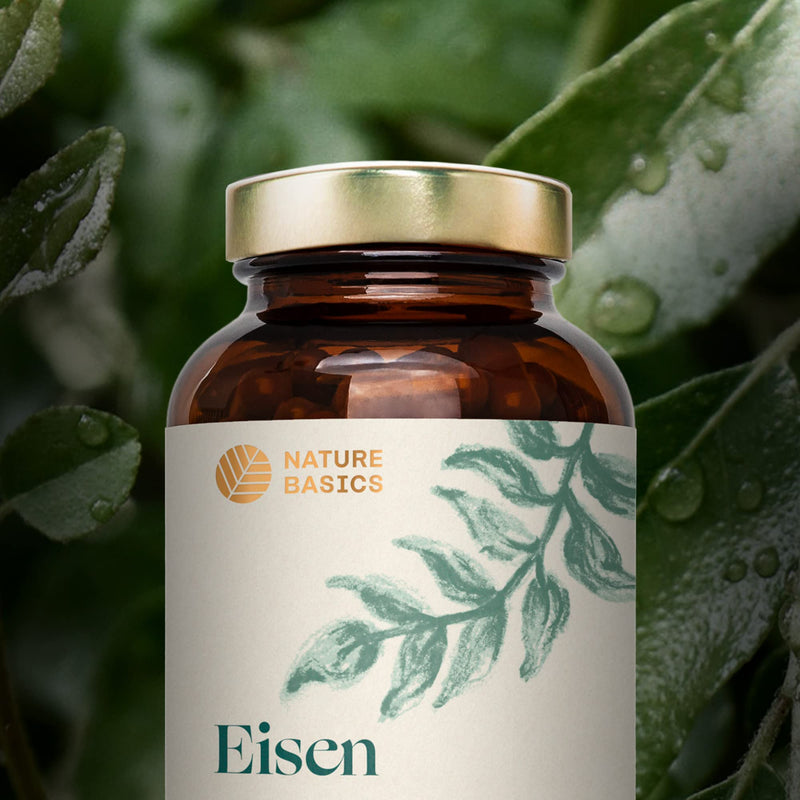 Nature Basics® natural iron certified & sustainable in a glass | 180 capsules high dose | 14mg iron & 80mg vitamin C per capsule | purely from curry leaf & rose hip | without additives & from DE - NewNest Australia