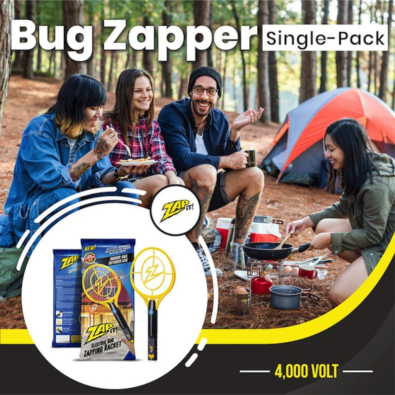 ZAP IT! Bug Zapper Rechargeable Bug Zapper Racket W/ Blue Light Attractant, 4,000 Volt, USB Charging Cable Large Yellow - NewNest Australia