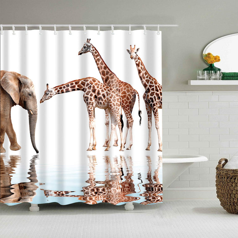 Dodou Digital Printing Animal Shower Curtain Art Bathroom Decor Animals Giraffe and Elephant Design Polyester Waterproof Fabric Bathroom Accessories with Hooks (72''Wx72''H) 72''Wx72''H - NewNest Australia