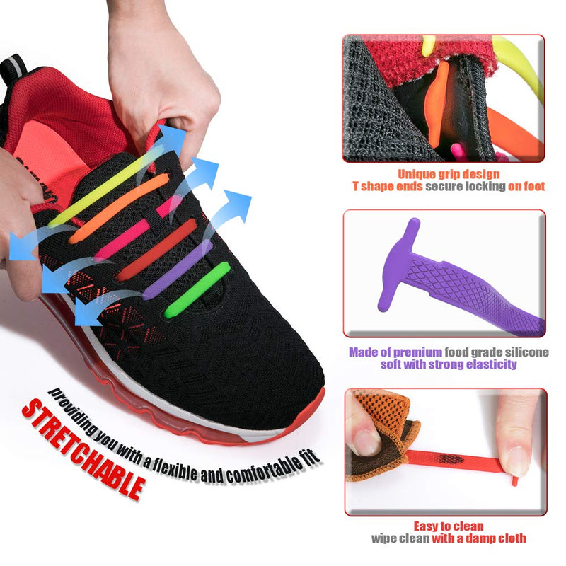 HOMAR No Tie Silicone Shoe Laces Elastic Strech Tiless Rubber Laces with 12 Colors for Kids Adults Trainers Waterproof Flat No Tie Shoelaces for Sneakers Board Shoes Casual Shoes Black - NewNest Australia