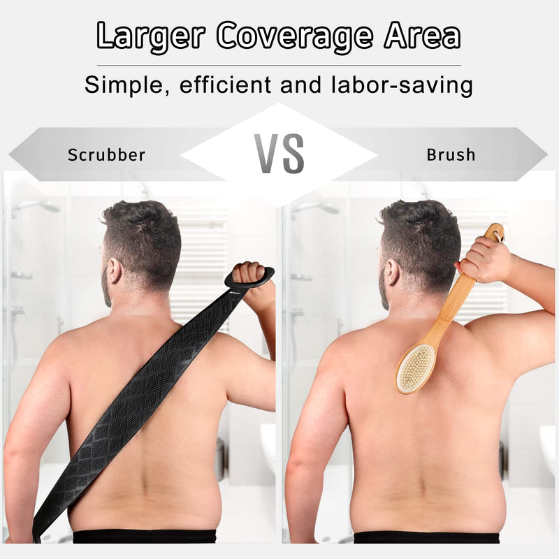 FREATECH Exfoliating Silicone Back Scrubber - 97cm Dual-sided Shower Back Washer for Deep Cleansing and Massage, Cover the Entire Back, Smooth & Rejuvenate Skin, Easy to Clean and Long-lasting, Black - NewNest Australia