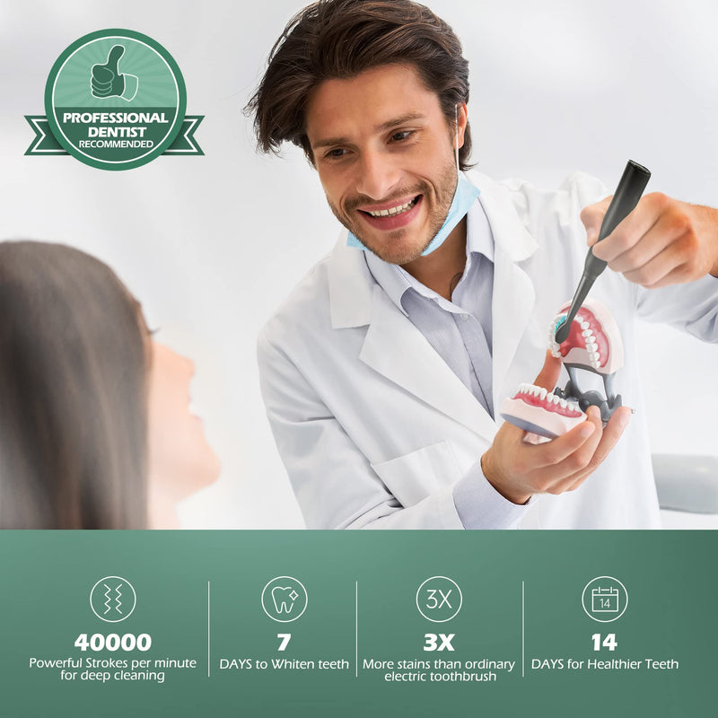 Electric Toothbrush, Sonic Toothbrushes with 8 Brush Heads 40000 VPM 5 Modes, Sonic Toothbrushes Fast Charge 4 Hours Last 30 Days, Rechargeable Electric Toothbrush for Adults, Black - NewNest Australia
