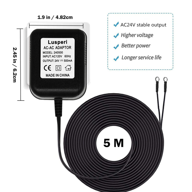 Extra Long 16.4 ft Extension Cabel Video Doorbell Power Transformer 24V 500MA, AC110-120V to AC24V Ring doorbell Adapter, Compatible with Visual Doorbell and Thermostat - NewNest Australia