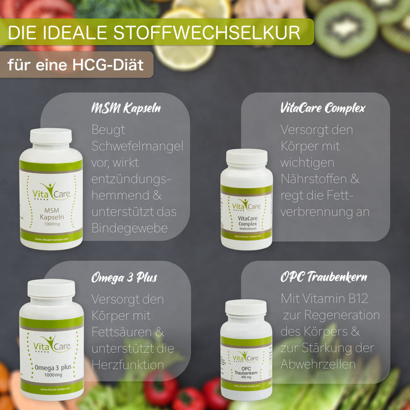 VitaCare 21-day metabolic treatment, 5-piece complete package for HCG diet, contains MSM capsules, multivitamin complex, Omega 3 plus & OPC grape seed - NewNest Australia