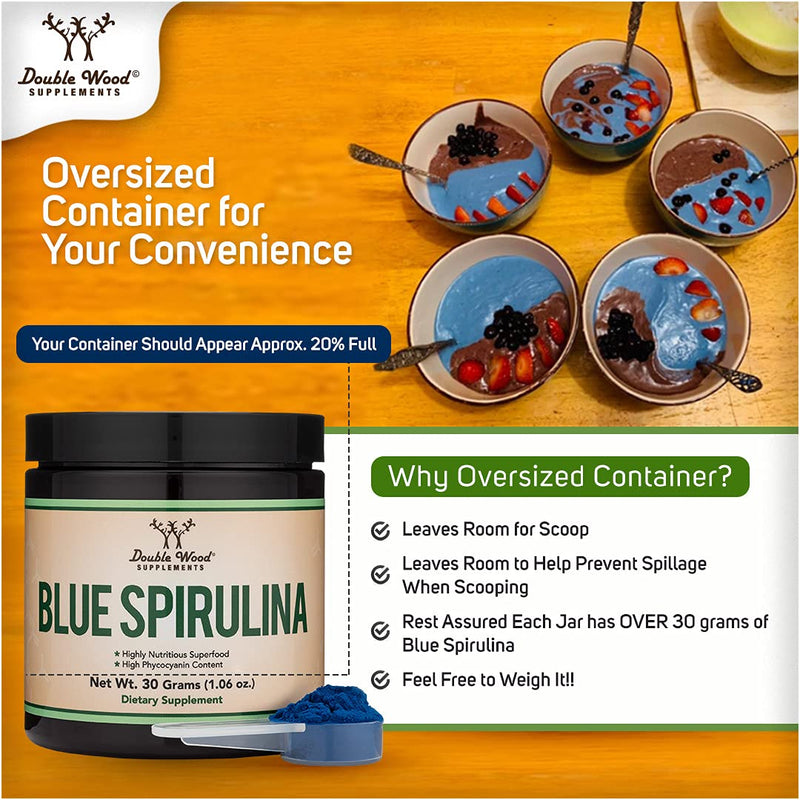 Blue Spirulina Powder - Maximum 35% Phycocyanin Content, Superfood from Blue-Green Algae, Mixes into Smoothies and Protein Drinks, Natural Food Coloring (One Month Supply) by Double Wood Supplements - NewNest Australia