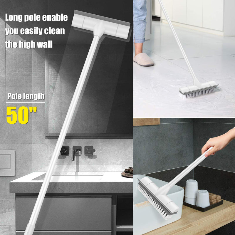 BOOMJOY Floor Scrub Brush with Long Handle -50" Stiff Brush, 2 in 1 Scrape and Brush,Tub and Tile Brush for Cleaning Bathroom, Patio, Kitchen, Wall and Deck Gray - NewNest Australia