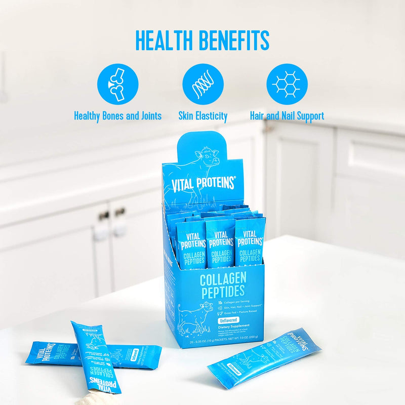 Vital Proteins Collagen Peptides Powder Supplement (Type I, III) Travel Packs, Hydrolyzed Collagen for Skin Hair Nail Joint - Dairy & Gluten Free - 10g per Serving - Unflavored (20ct per Box) - NewNest Australia