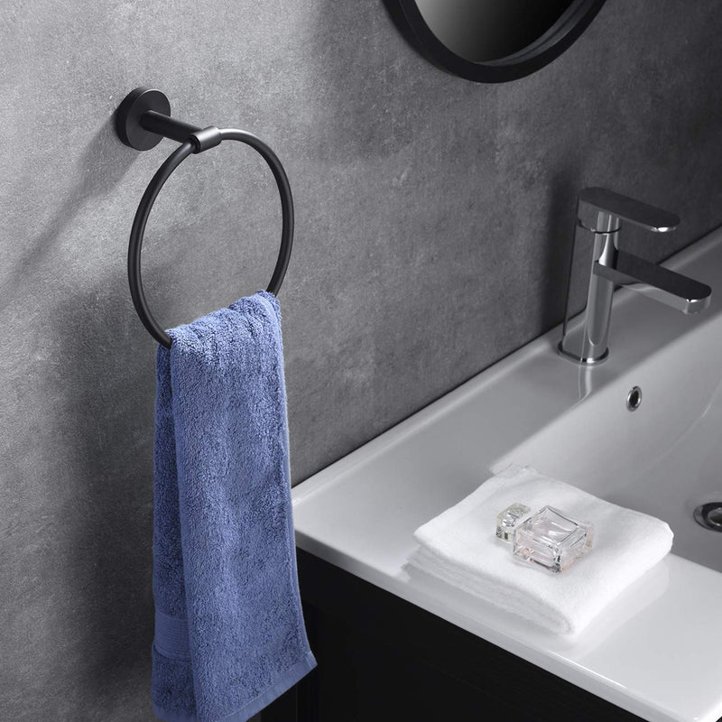 Hoooh Matte Black Bath Towel Ring SUS 304 Stainless Steel Hand Towel Holder for Bathroom Wall Mounted, D100-BK - NewNest Australia