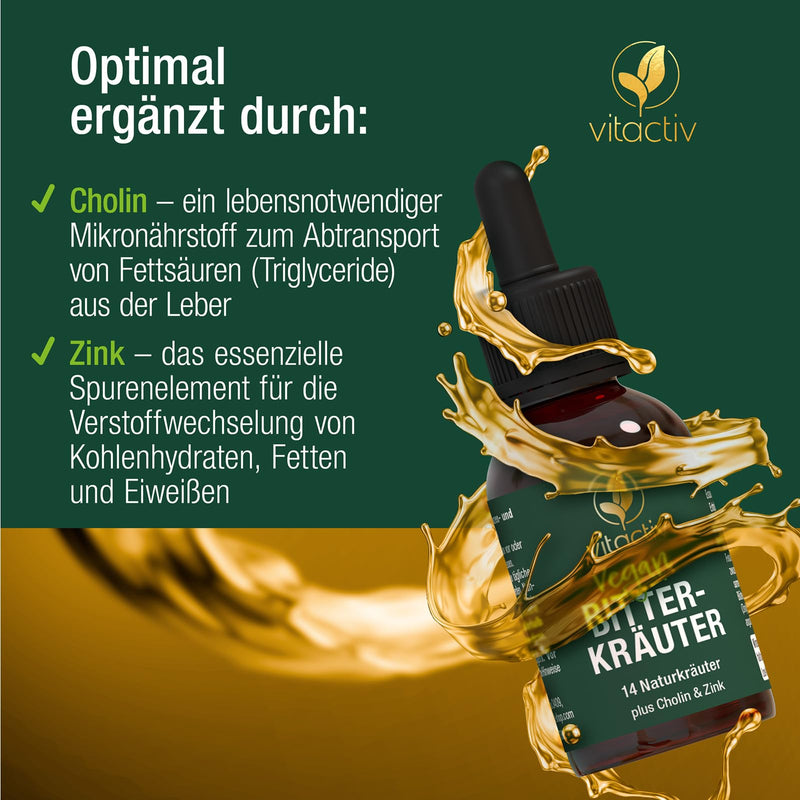 Vitactiv Bitter Herbs - Bitter Drops With Alcohol - Exquisite Herbs Plus Choline & Zinc - Bitter Drops By Hildegard Von Bingen - No Artificial Additives, Sugar-Free, Vegan - 50 Ml - NewNest Australia