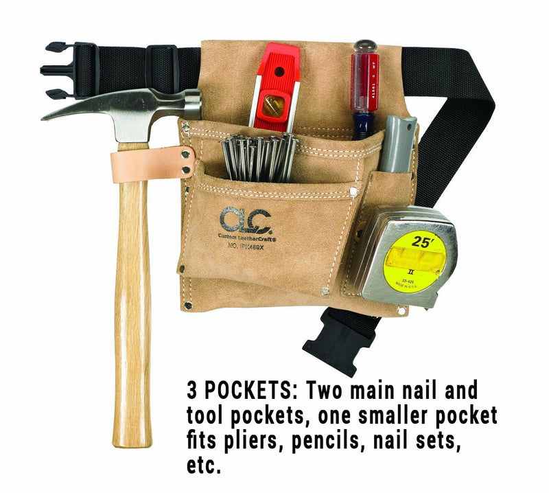 CLC Custom Leathercraft IP489X Suede Tool Bag & Poly Web Belt, 3 Pocket 3- Pocket Tan - NewNest Australia