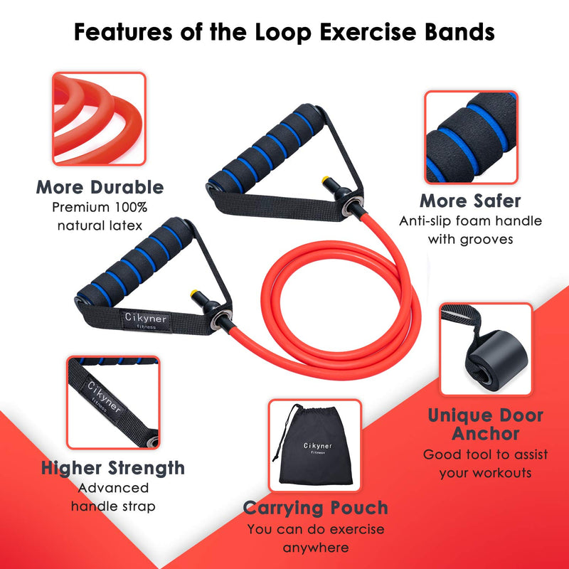 Cikyner Resistance Bands, Resistance Tubes Resistance Bands with Handles Exercise Bands, Ideal for Home Gym Physical Therapy Strength Training Muscle Toning, Door Anchor & Bag included (single tube) Red - NewNest Australia