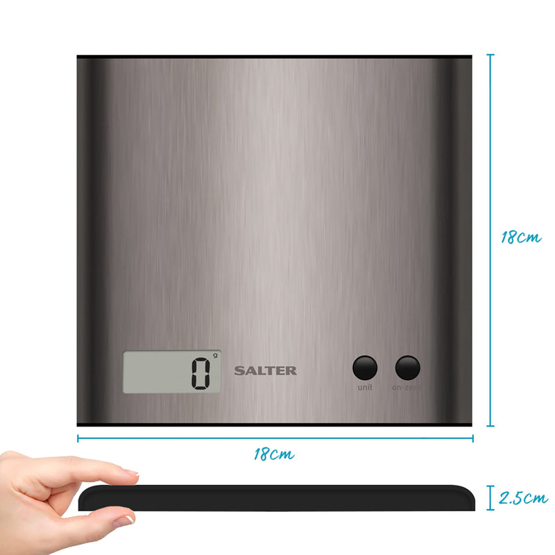 Salter 1087 SSDR Arc Digital Kitchen Scale, 3 Kg Maximum Capacity, Curved Design, Home Kitchen Cooking Scale, LCD Display, Easy to Clean, Add , Weigh, Compact, Stainless Steel Silver - NewNest Australia