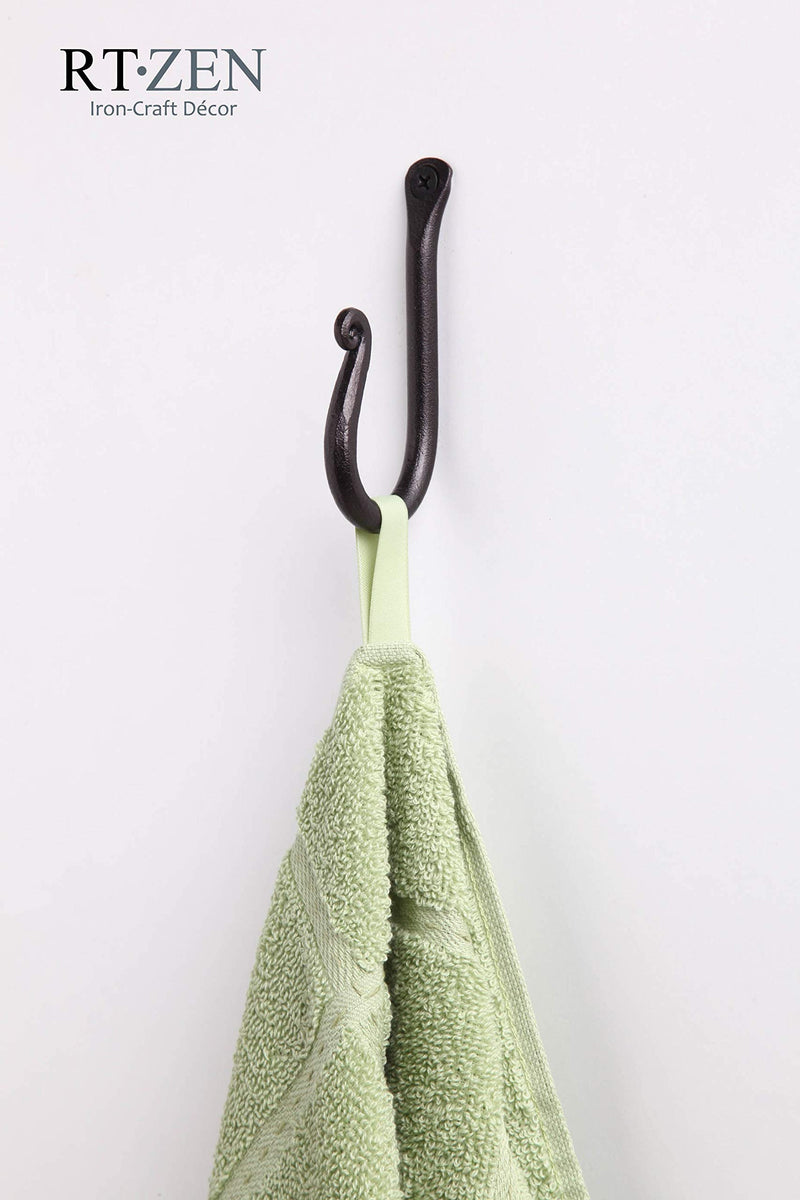 NewNest Australia - Handcrafted Wrought Iron Hook | Set of 3 | Decorative Black Hangers for Hanging Coat, Hat, Jacket, Robe, Bath Towel | Mug Hooks | Wall Mount J Hooks | Enjoy Spacy Home with RTZEN-Décor 
