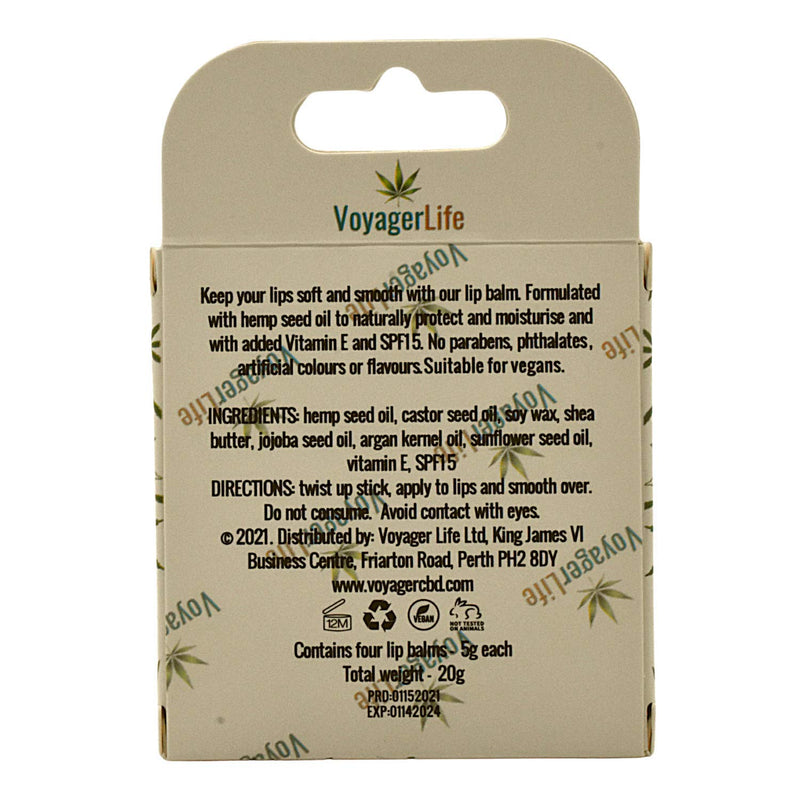 Voyager Life Hemp Lip Balm (pack of 4) | with hemp seed oil | protects and moisturises dry cracked lips | provides rich hydration - NewNest Australia