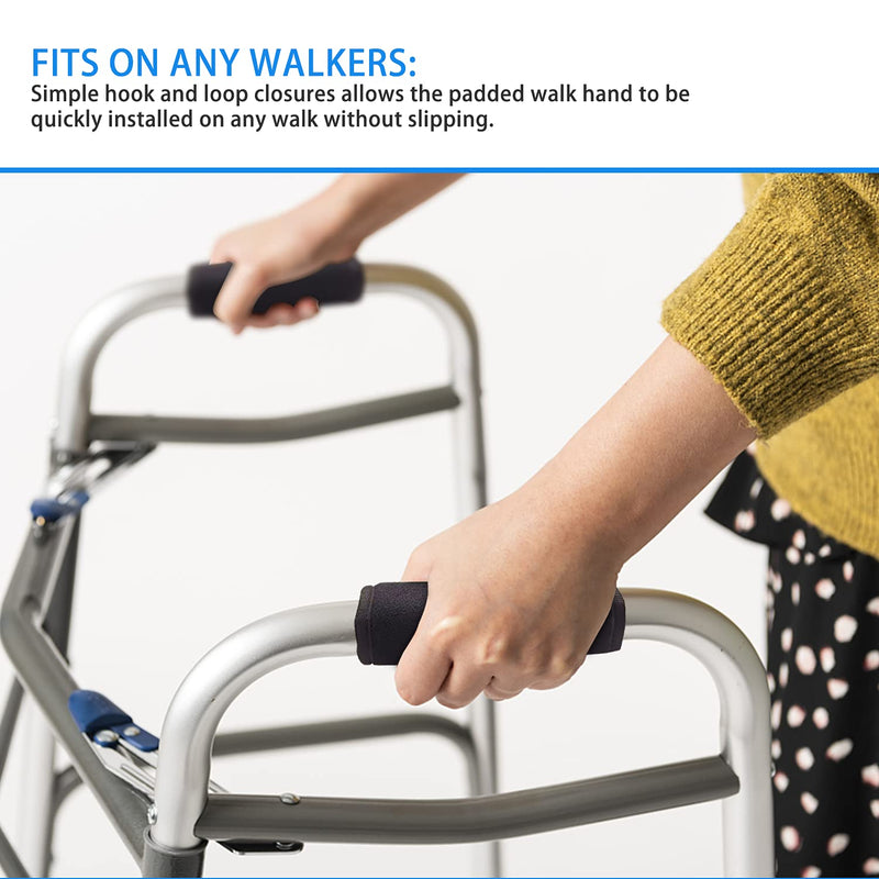 Padded Walker Hand Grips (2 Pack), Soft Comfortable Cushion Rollator Handle Covers Walker Grip Pads for Walker Rollator Crutch Wheelchair Luggage, Non-Slip Breathable Mobility Accessory, Black - NewNest Australia