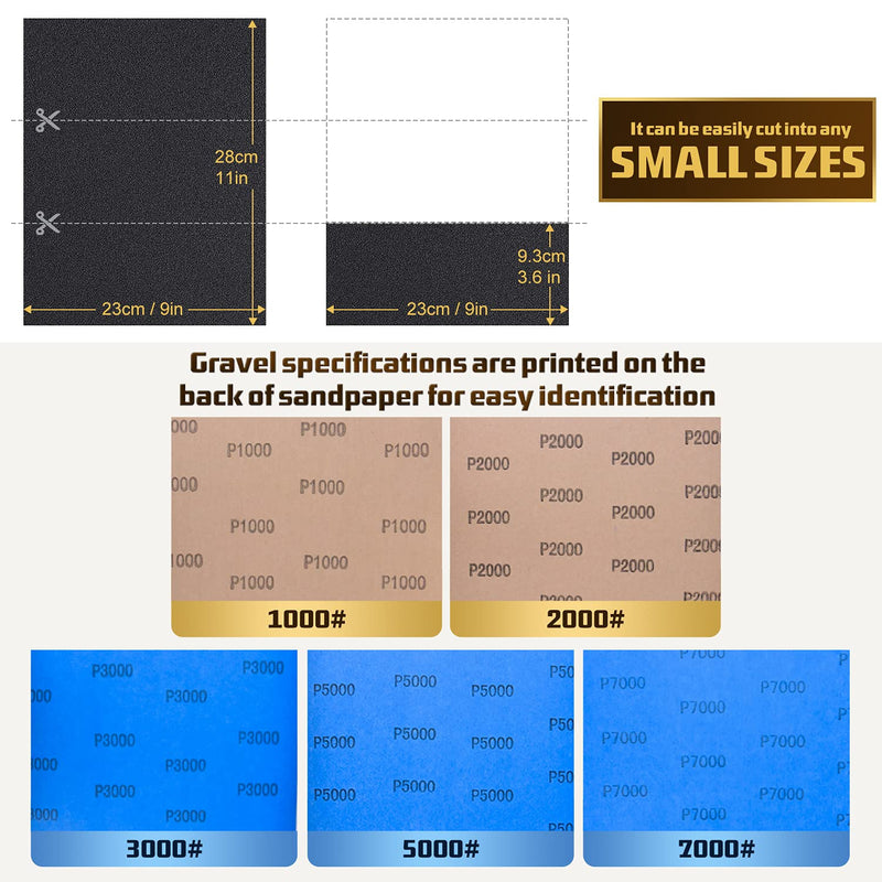 LCubro 25PCS Sandpaper, Wet Dry Sandpaper, High Grit 1000 2000 3000 5000 7000 Sandpaper Sheets Assortment for Wood Metal Polishing Automotive Sanding, 9 x 11 inches 11 x 9 x 0.16 inches - NewNest Australia