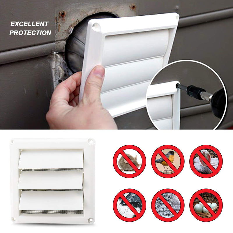 Funmit 4" Louvered Vent Cover for Exterior Wall Vent Hood Outlet Airflow Vent Dryer Air Vent with Screen Includes 4 Screw for Easy Installation (White) 4" Dryer vent cover - NewNest Australia