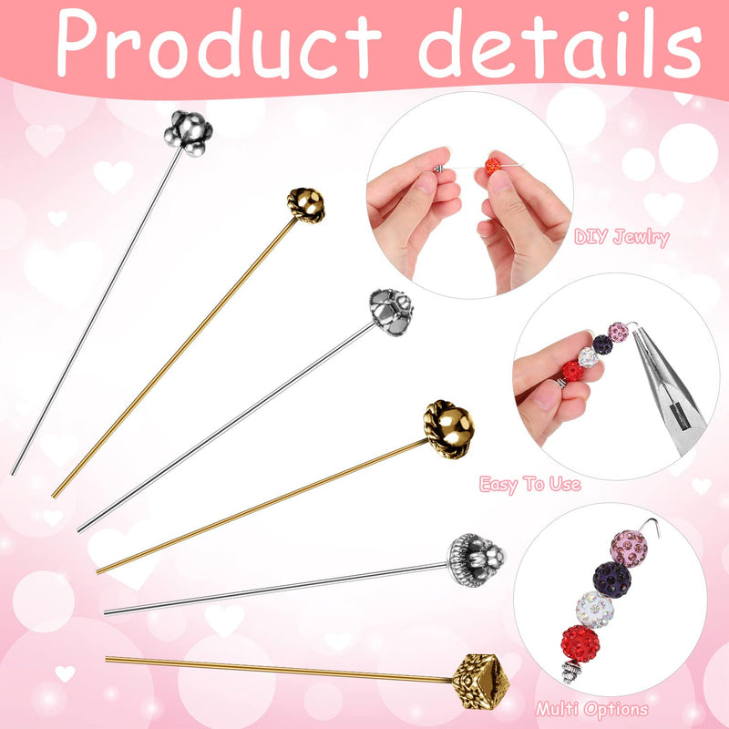 60 Pieces Jewelry Head Pins Mixed Color Alloy Pins Flower Needle Retro Long Metallic Head Pins Silver and Gold Beading Headpins for Jewelry Making Earring Bracelet Women DIY Accessories - NewNest Australia