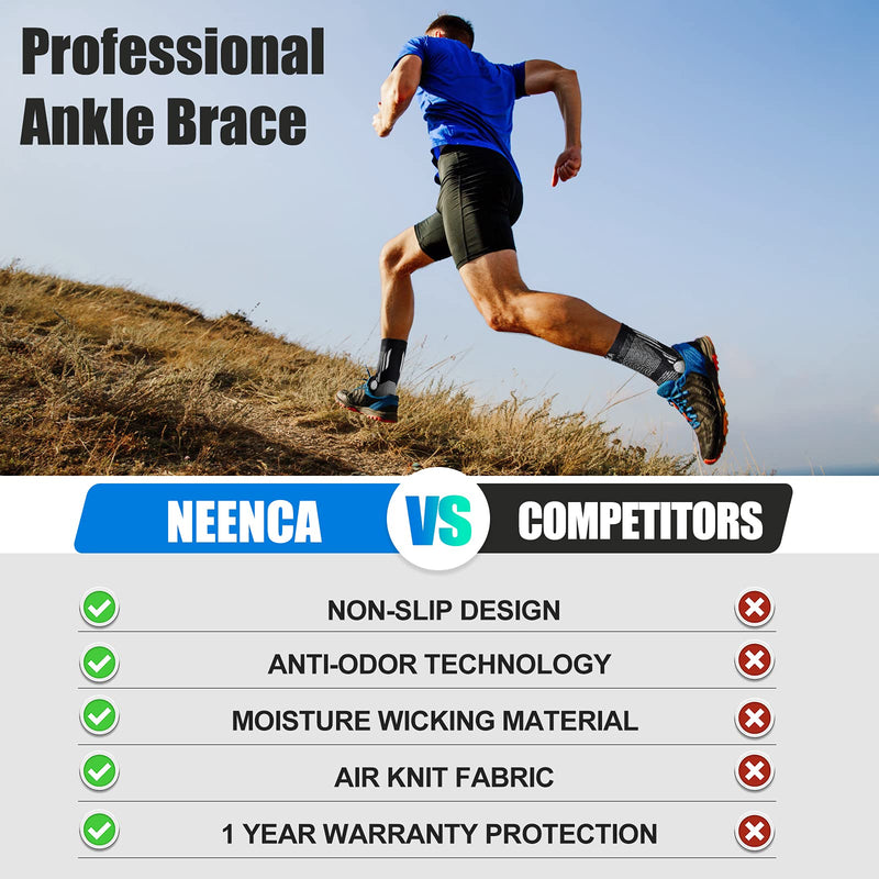 NEENCA Professional Ankle Brace Compression Sleeve (Pair), Ankle Support Stabilizer Wrap. Heel Brace for Achilles Tendonitis, Plantar Fasciitis, Joint Pain,Swelling,Heel Spurs, Injury Recovery, Sports S Black - NewNest Australia