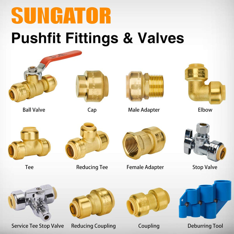 SUNGATOR Push Straight Shut Off, 6-Pack Water Stop Valve 1/2" Ptc x 3/8" Compression with Disconnect Clip, Push-to-Connect, PEX, Copper, CPVC, PE-RT, 1/4 Turn ON/Off, Lead Free Brass 6 Pack - NewNest Australia