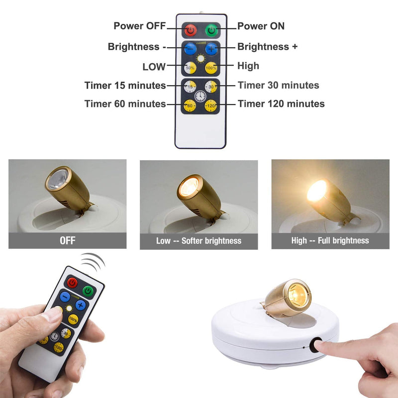 BIGLIGHT Wireless Spotlight, Battery Operated Accent Lights, LED Puck Light,Dimmable Uplight with Remote, Stick on Anywhere for Lighting up Painting Picture Artwork Closet Showcase, Warm White, 2 Pack - NewNest Australia