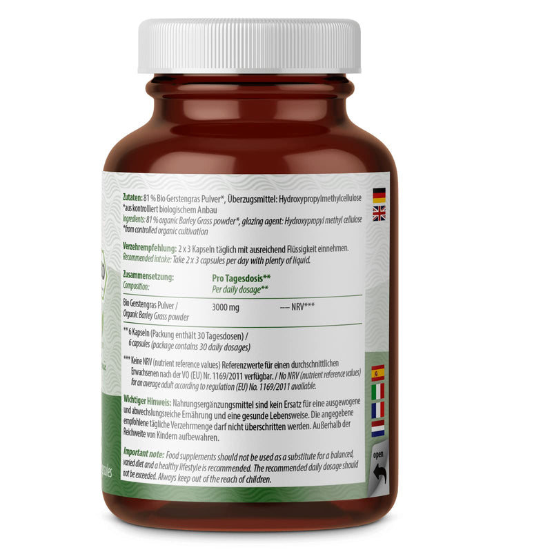 Barley grass capsules organic 180 pieces | finely ground barley grass in capsule format | from controlled organic cultivation | without additives | vegan capsule shell | from the Achterhof 180 pieces (pack of 1) - NewNest Australia