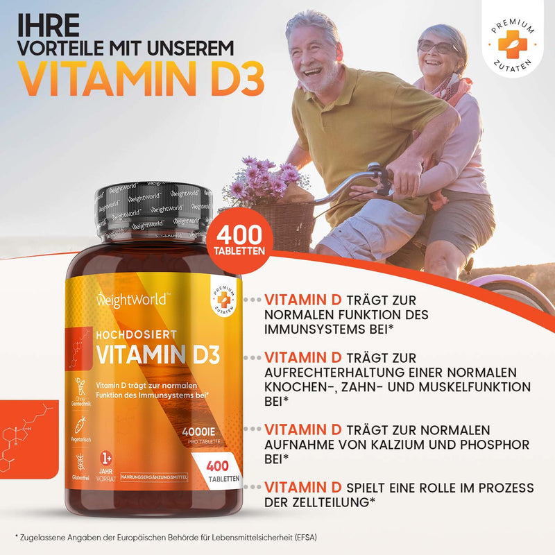 Weightworld Vitamin D3 Tablets, 4000 Iu - 400 Tablets - 1 Tablet Every 4 Days - Vegetarian & Tested Ingredients - 100% Pure Cholecalciferol Vit D - Dietary Supplement For Young & Old - NewNest Australia