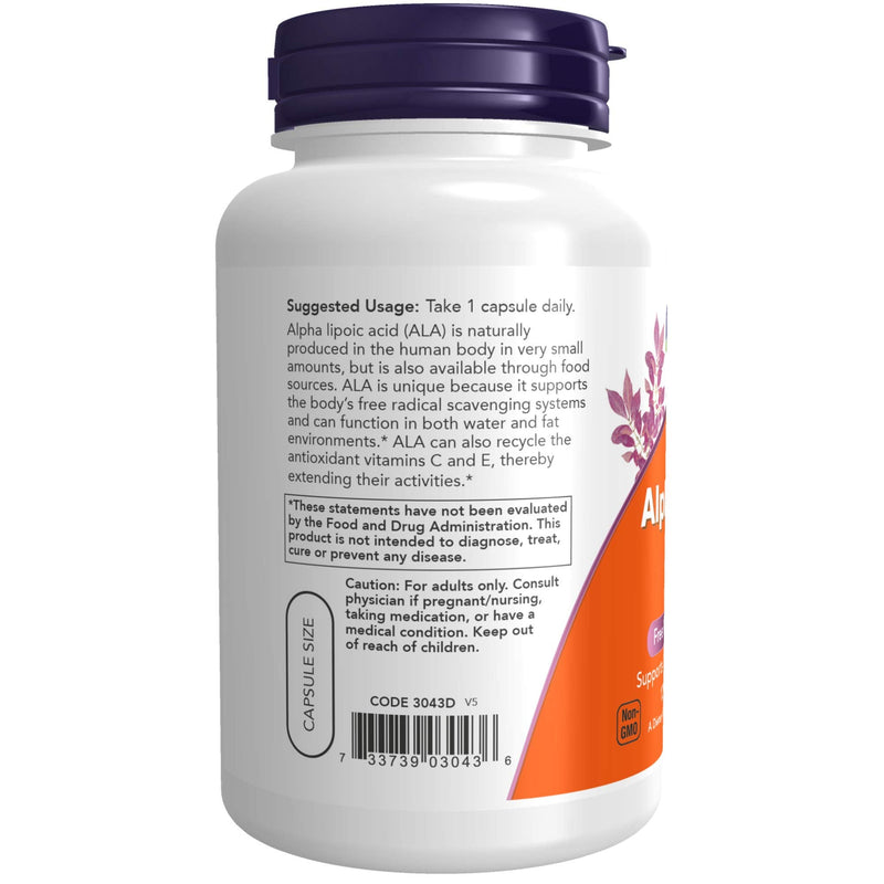 NOW Supplements, Alpha Lipoic Acid 250 mg, Supports Glutathione Production*, Free Radical Scavenger*, 120 Veg Capsules - NewNest Australia
