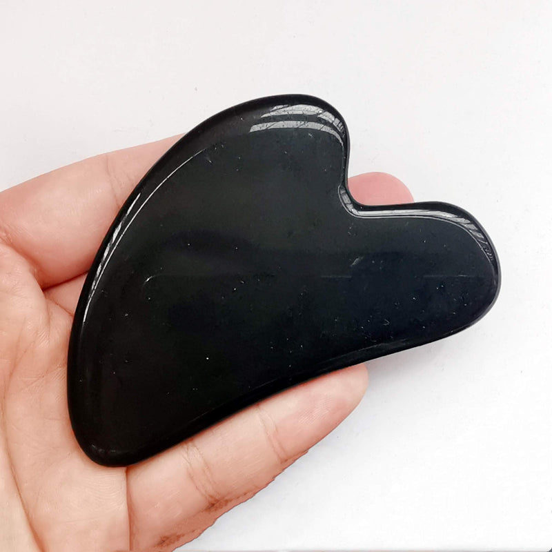 Bacatgem 1 Pcs Natural Black Obsidian Scraping Facial Massage Tools, Crystal Jade Guasha Stone Board for SPA Acupuncture Therapy Trigger Point Treatment - NewNest Australia