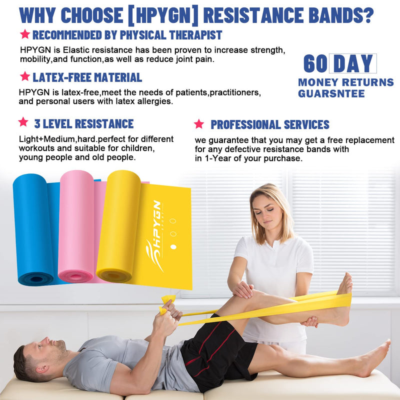 Resistance Bands, HPYGN Exercise Bands for Physical Therapy Set, Strength Training, Yoga, Pilates, Stretching, Non-Latex Elastic Band with Different Strengths,Workout Bands for Home - NewNest Australia