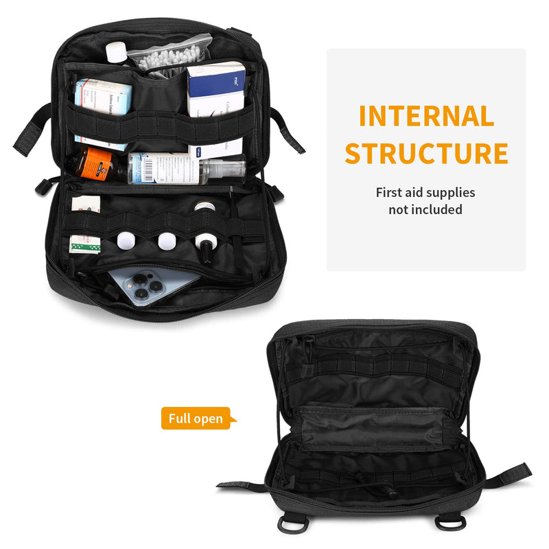 Huntvp Tactical First Aid Kit 1000D Molle Pouch Emergency Survival Gear Bag Backpack Attachment Medical Pocket Tool for Military Camping Outdoor Travel Hiking Camping (Black-L) Black-l - NewNest Australia