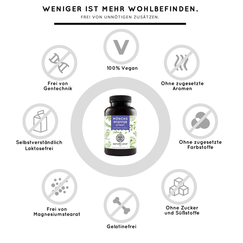 Nature Love® Premium Monk Pepper Capsules / Monk Pepper 4:1 Extract from Original Vitex Agnus Castus / High Dose 10 mg per Capsule / 240 Capsules / Additive-Free and Vegan / Made in Germany - NewNest Australia