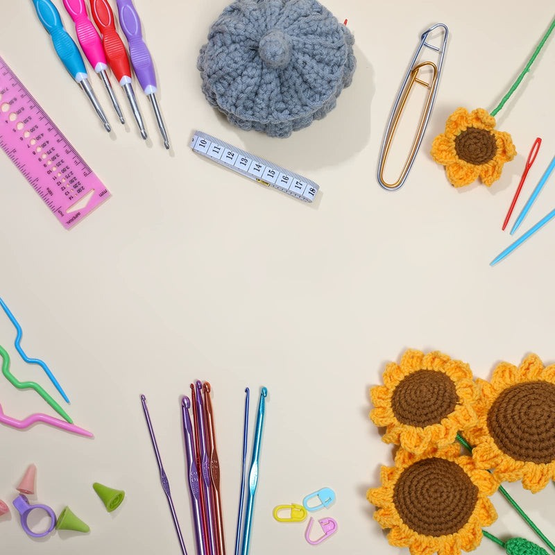 KOKNIT Professional Crocheter Kit, 9 Pcs Extra Longer Ergonomic Crochet Hooks 14 Pcs Aluminum Crochet Needles Various Accessories in Pretty Storage Case Blue Flower - NewNest Australia