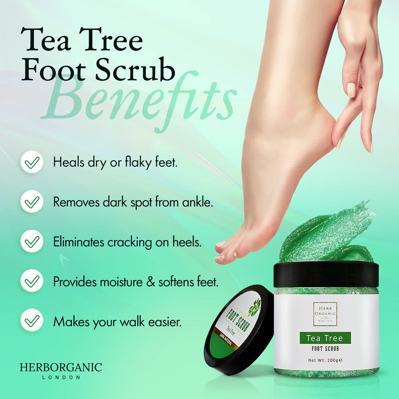 HerbOrganic Antibacterial Tea Tree Foot Scrub – 200 g – Exfoliates, Moisturizes and Cleanses – with Green Tea, Sea Salt & Jojoba Oil – Helps with Corns, Calluses, Athlete Foot, Jock Itch & Foot Odour - NewNest Australia