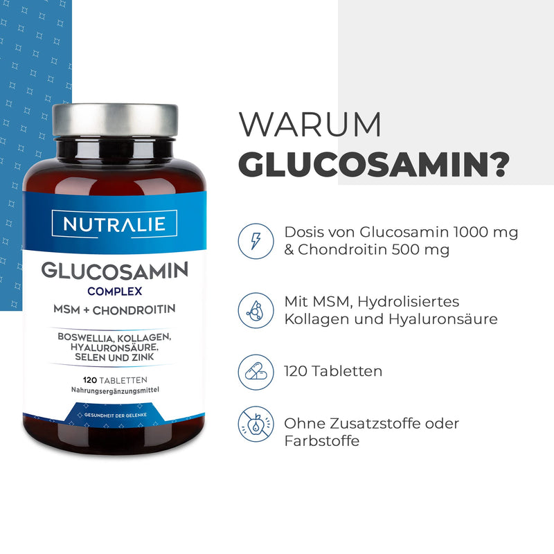 Nutralie Glucosamine With Chondroitin High Dose With Msm And Collagen Preserving Normal Bone With Glucosamine, Chondroitin, Msm, Collagen, Hyaluronic Acid, Boswellia, Selenium, Zinc 120 Tablets - NewNest Australia