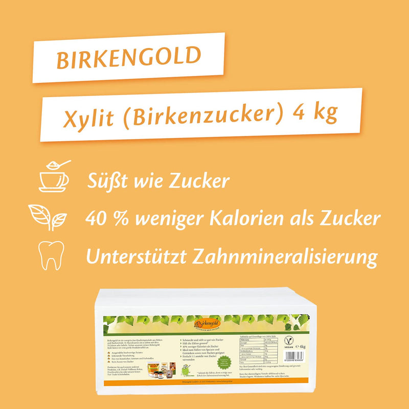 Birkengold Birch Sugar Xylitol, 4 Kg Bag | 100% High Quality Xylitol From Finland | Made From Birch And Beech Bark Vegan | 40% Fewer Calories Than Sugar | Gluten Free | Tooth Friendly - NewNest Australia