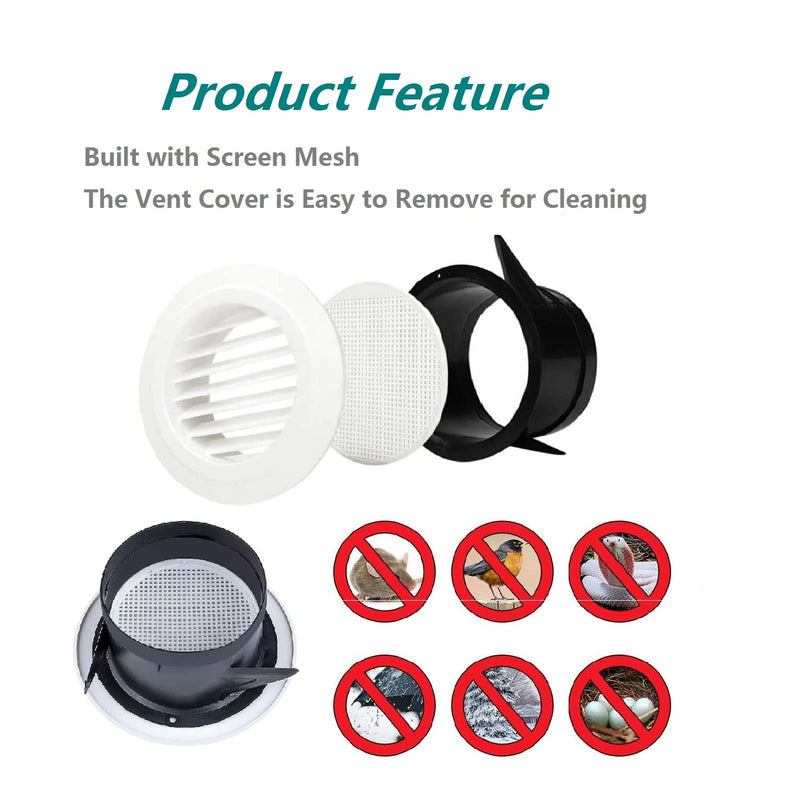 6 Inch Air Vent Cover Allvent ABS Round Louvered Grill Soffit Vent Outlet with Built-in a Fly Screen for Home Bathroom Kitchen HVAC System(ø150mm) - NewNest Australia