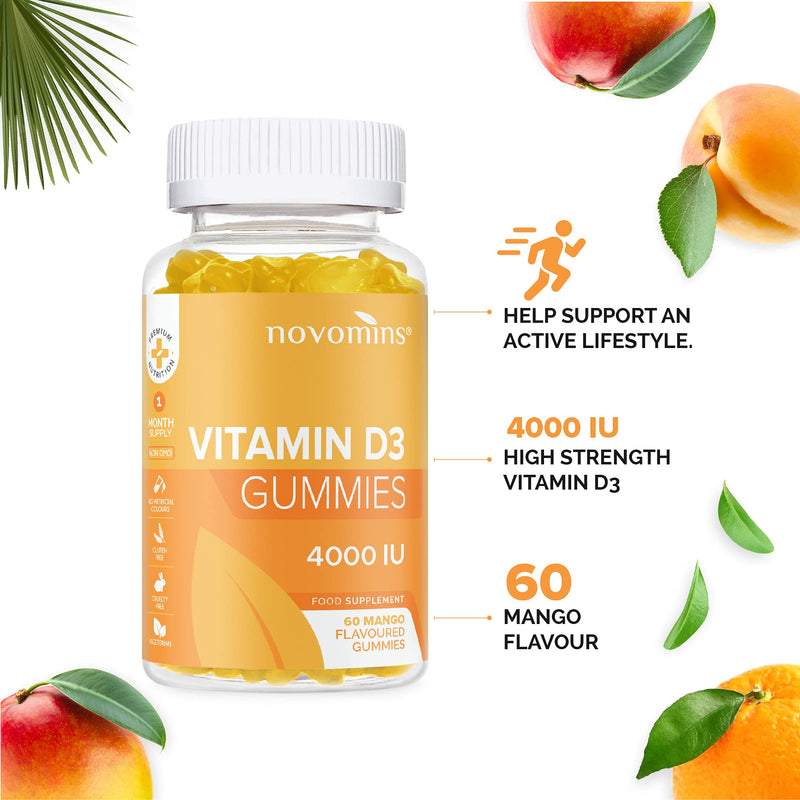 Vitamin D Gummies - High Strength 4000 IU Adult Vitamin D3 Gummies - Chewable Gummy Vitamins - Vegetarian - Gluten Free - Vitamin D Gummies by Novomins - NewNest Australia