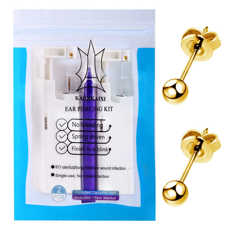 2PCS Ear Nail Gun Disposable Aseptic Household Ear Piercing Gun Portable Ear Piercing Gun Group Ear Piercing Tools (New Generation) 3MM Gold - NewNest Australia