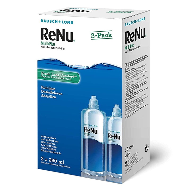 Bausch + Lomb ReNu MultiPlus Combination Solution with Protein Remover - Contact Lens Cleaner, Storage Solution, Soft Lenses, Twin Pack 2 x 360ml Single - NewNest Australia