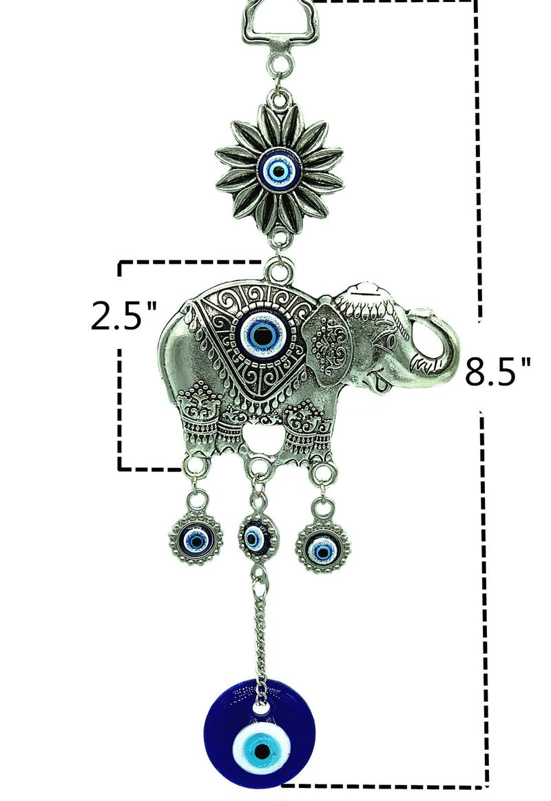 NewNest Australia - Betterdecor Turkish Blue Evil Eye with Lucky Elephant Wall Hanging Decor Ornament (with a Pouch) -Retro (Retro Silver) Retro Silver 