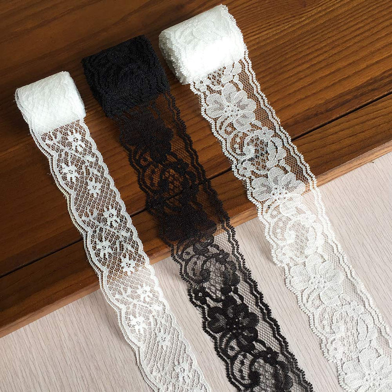 LaceRealm 46 Yards Black White Lace Trim 14 Rolls(3.3 Yards/Each) Assorted Floral Pattern Trim Lace Ribbon for Sewing, Floral Designing and Crafts (14 Styles) 14 styles - NewNest Australia