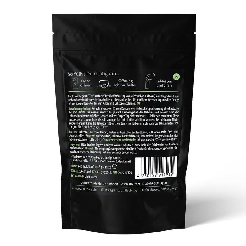 Lacto Joy Lactase Tablets | 240 Labels Refill High Dose 14500 FCC; Herbal Ingredients • Helps to Digest Milk Sugar Free of Chemical Additives, 100% Vegan - NewNest Australia