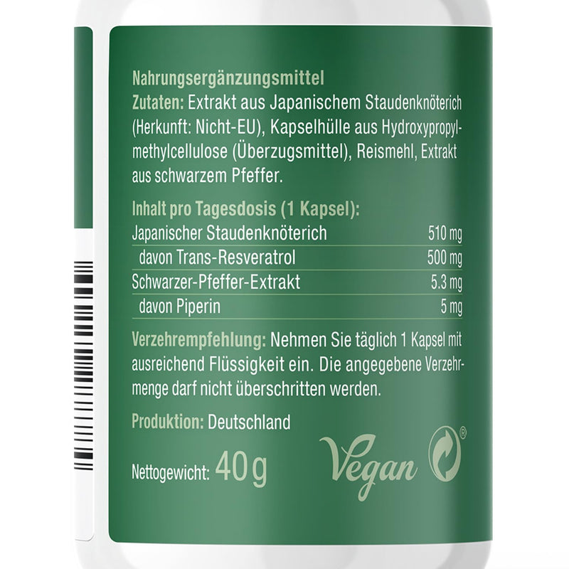 Resveratrol high dose with 500 mg trans-resveratrol - 60 capsules - natural plant extract from knotweed - vegan and without additives - NewNest Australia
